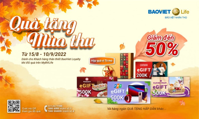 MyBVLife giảm đến 50% Quà tặng mùa thu dành cho khách hàng Bảo Việt Nhân thọ