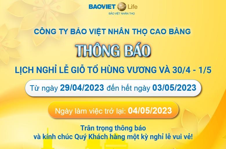 THÔNG BÁO LỊCH NGHỈ LỄ GIỖ TỔ HÙNG VƯƠNG VÀ 30/04 - 01/05