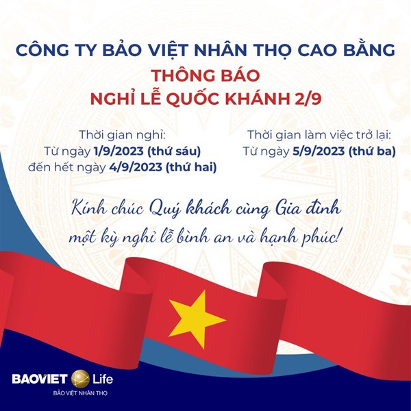 THÔNG BÁO LỊCH NGHỈ QUỐC KHÁNH 2/9