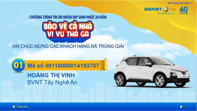 Kết quả quay thưởng CTKM "Bảo vệ cả nhà - Vi vu thả ga" Đợt 2