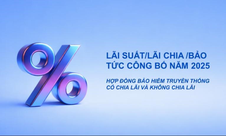 Thông báo lãi suất/lãi chia/bảo tức năm 2025 và lãi suất/ lãi chia/bảo tức dự kiến 2026 các hợp đồng bảo hiểm truyền thống