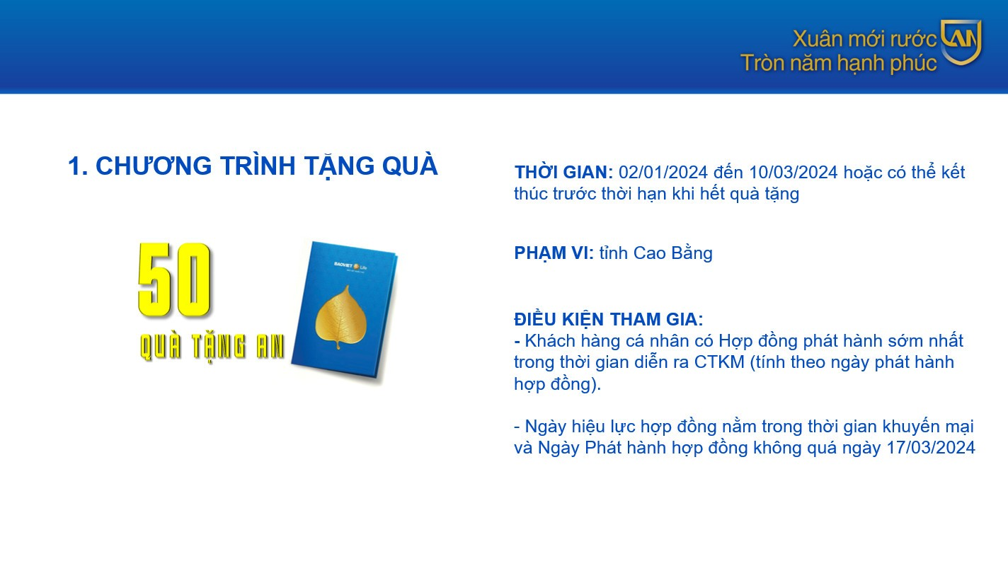 Chương trình khuyến mại "Xuân mới rước An - Tròn năm hạnh phúc" tại Bảo Việt Nhân thọ Cao Bằng