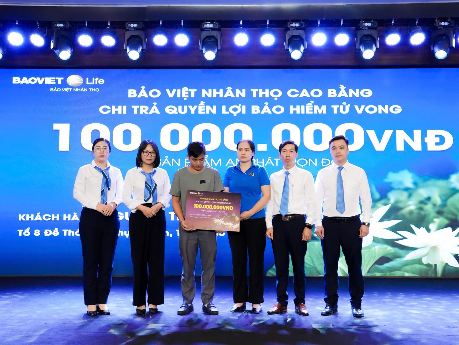 Bảo Việt Nhân thọ Cao Bằng chi trả quyền lợi bảo hiểm tử vong 100 triệu đồng