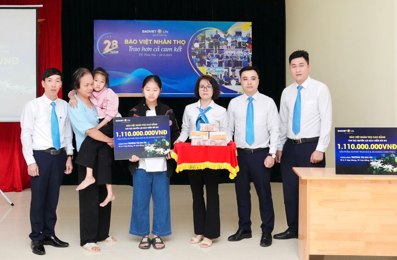 Bảo Việt Nhân thọ Cao Bằng chi trả hơn 1,1 tỷ đồng cho khách hàng trú tại TT. Tĩnh Túc, Huyện Nguyên Bình