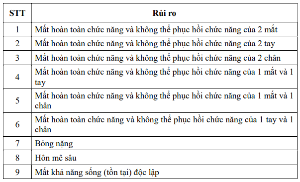 Các thương tật nghiêm trọng do tai nạn được bảo hiểm An Khang Hạnh Phúc