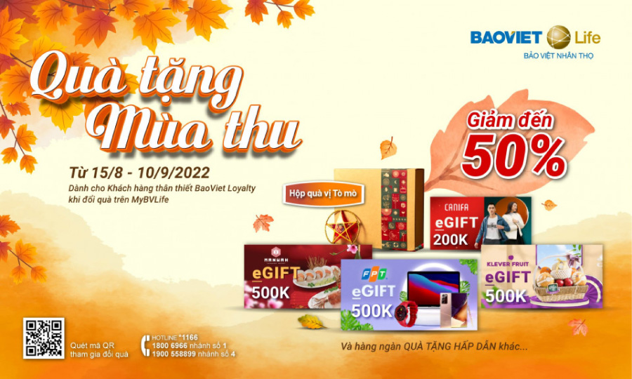 MyBVLife giảm đến 50% Quà tặng mùa thu dành cho khách hàng thân thiết của bảo việt nhân thọ